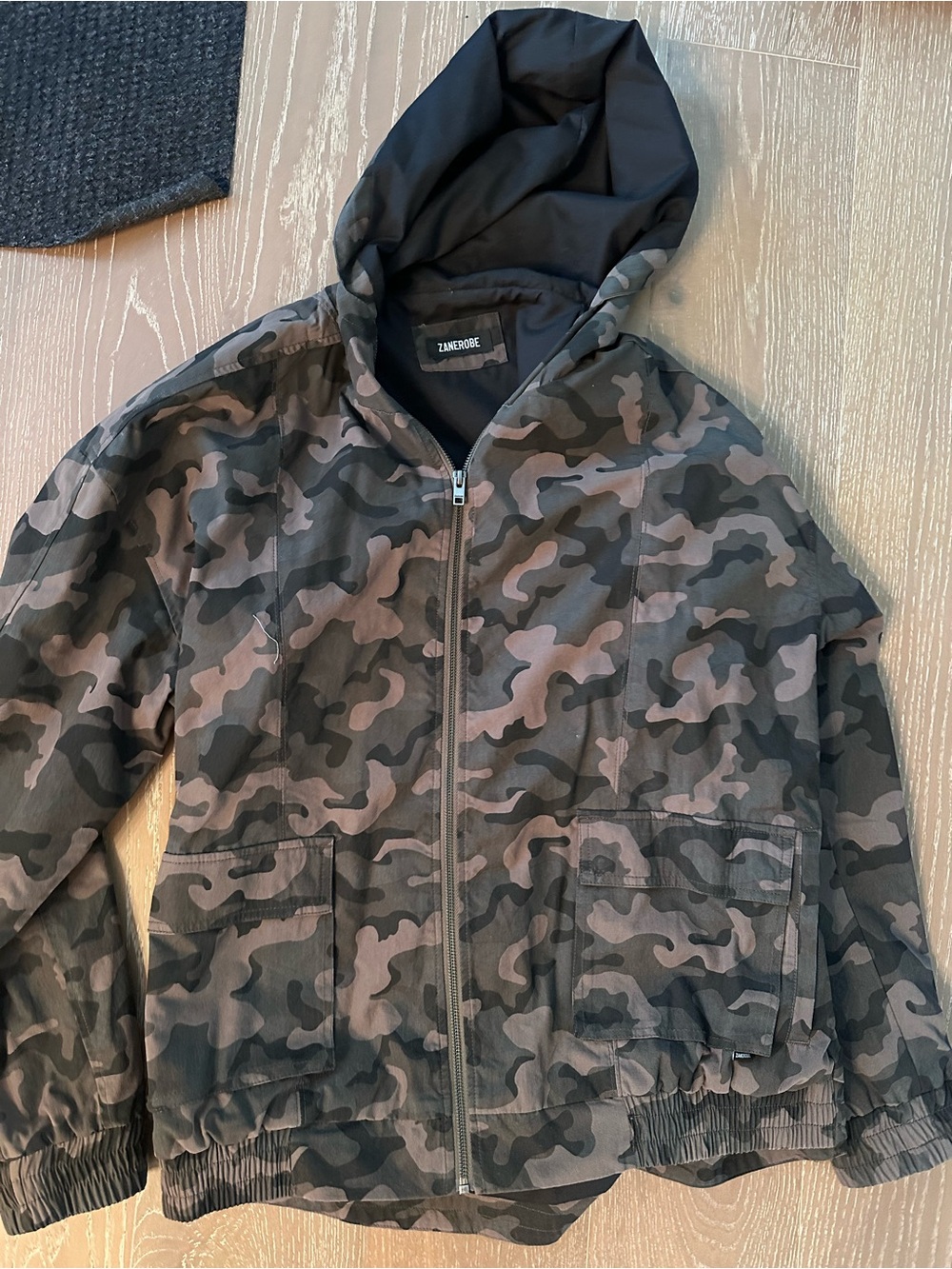 Zanerobe Hooded Camouflage Field Jacket in Olive and Black